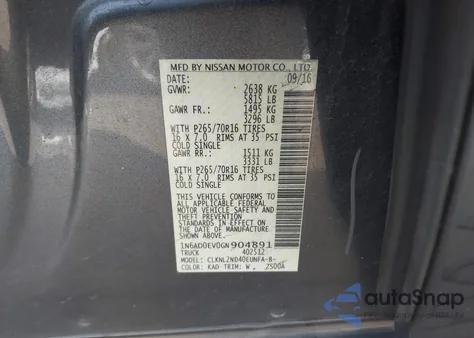 2016 Nissan Frontier Sv from USA, damaged, VIN 1N6AD0EV0GN904891